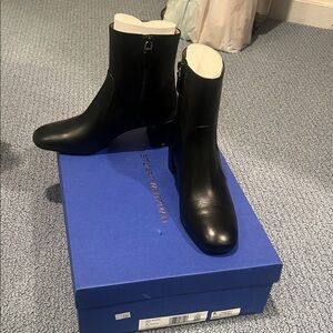 Stuart Weitzman Black Leather Booties with Block Heel Size 6.5 37 NWT NEVER WORN